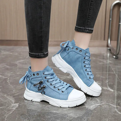 Women's Sneakers with Platform, Raised Sole, Front Lacing, and Side Zip