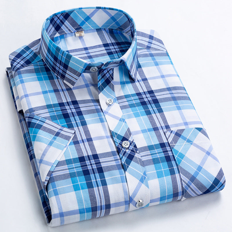 Men's Summer Shirt with Notched Collar and Checkered Pattern – Cotton Blend