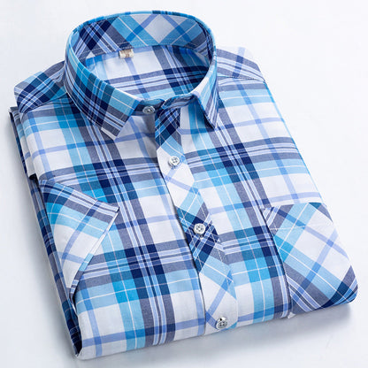 Men's Summer Shirt with Notched Collar and Checkered Pattern – Cotton Blend