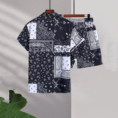 Traje completo de hombre de dos piezas con camisa de manga corta y pantalones cortos – Tejido elástico