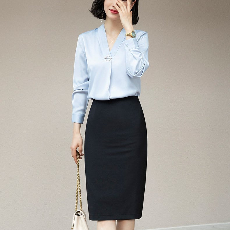 Women's Autumn/Winter Medium Length Skirt Over the Knee, Slim Fit with Velvet Padding