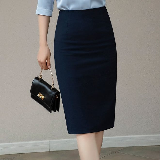 Women's Autumn/Winter Medium Length Skirt Over the Knee, Slim Fit with Velvet Padding
