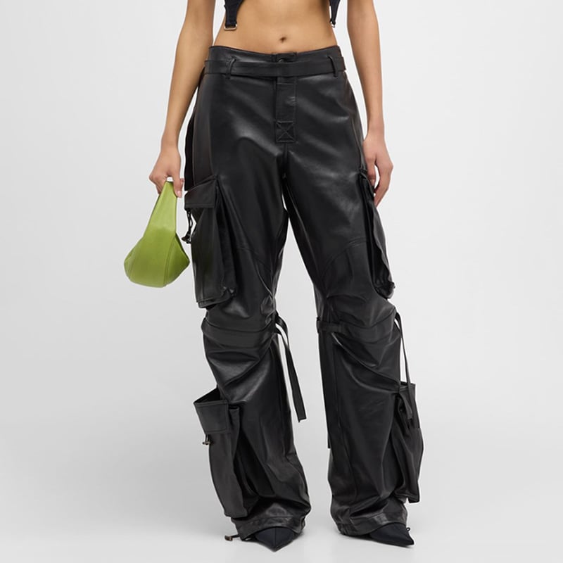 Pantaloni da Donna in PU a Vita Alta con Gamba Dritta