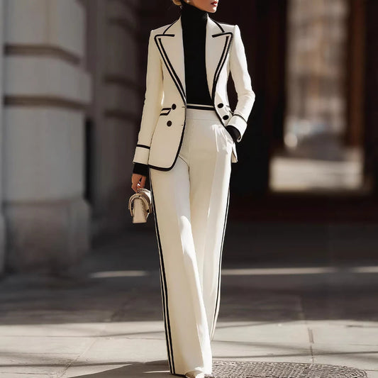 Completo Donna con Blazer Doppiopetto a Maniche Lunghe e Pantaloni Lunghi – Design Color Block