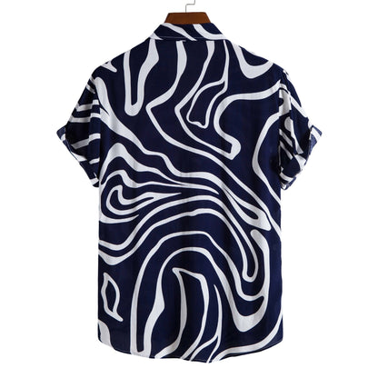 Herreskjorte Plus Size Sommer med Geometrisk Print og Korte Ærmer – Almindelig Pasform