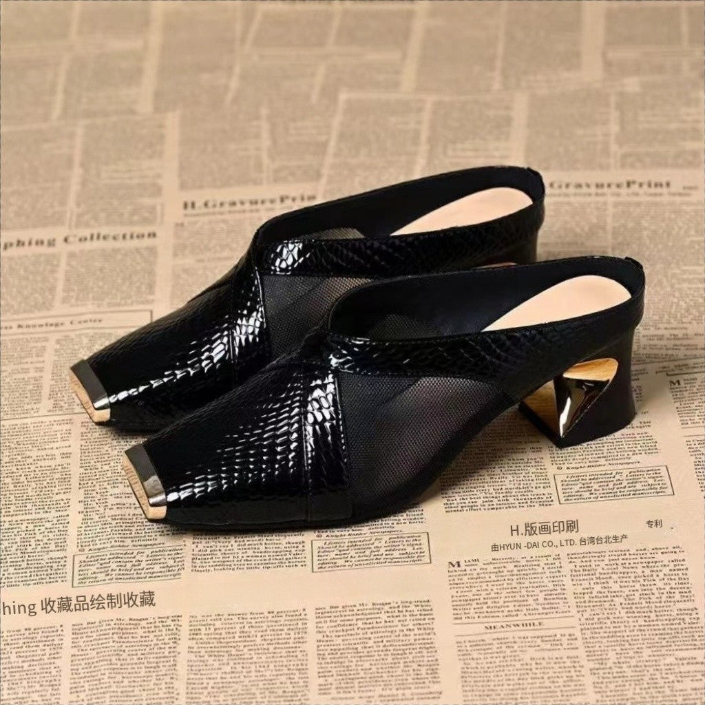 Women's Sandals with Square Toe, Mesh Upper, and Slip-On Design – Casual Sandals