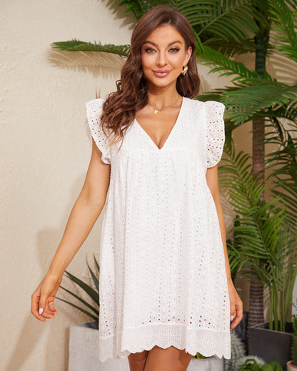 Women’s Spring/Summer Midi Dress with V-Neck and A-Line Skirt