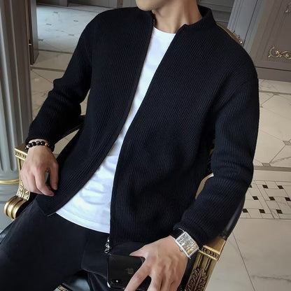 Men's Winter Solid Color Cardigan with Long Sleeves