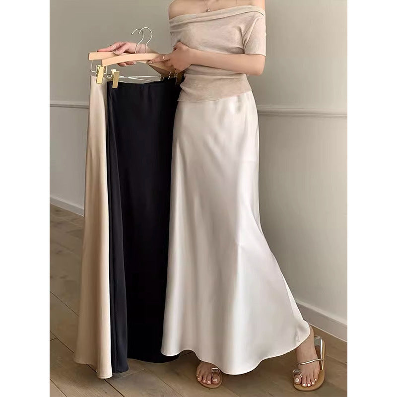 Women's Mid-Length High-Waist Skirt with Side Design