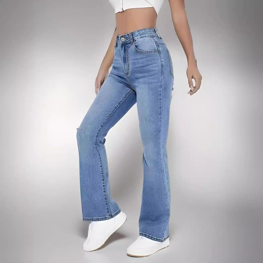 Jeans da Donna in Denim Elasticizzato a Vita Alta, Vestibilità Slim a Gamba Dritta
