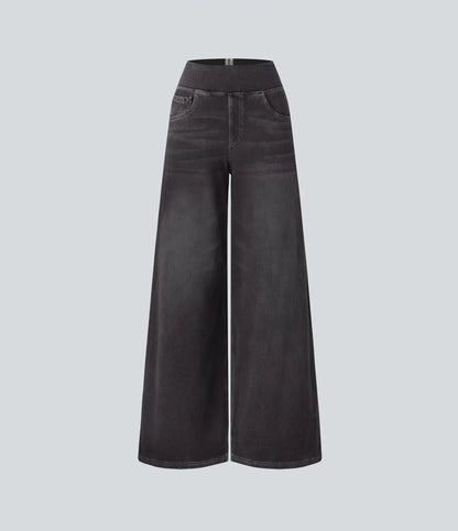 Jeans de mujer de talle alto elásticos con pierna recta – estilo casual cómodo