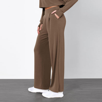 Damebukser med Høj Talje og Lige Ben med Draperet Design – Elegant Look