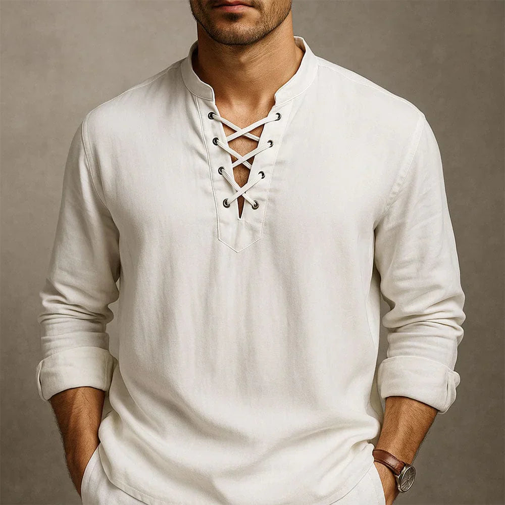 Camisa de verano para hombre con cordón delantero y mangas cortas
