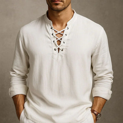 Camisa de verano para hombre con cordón delantero y mangas cortas