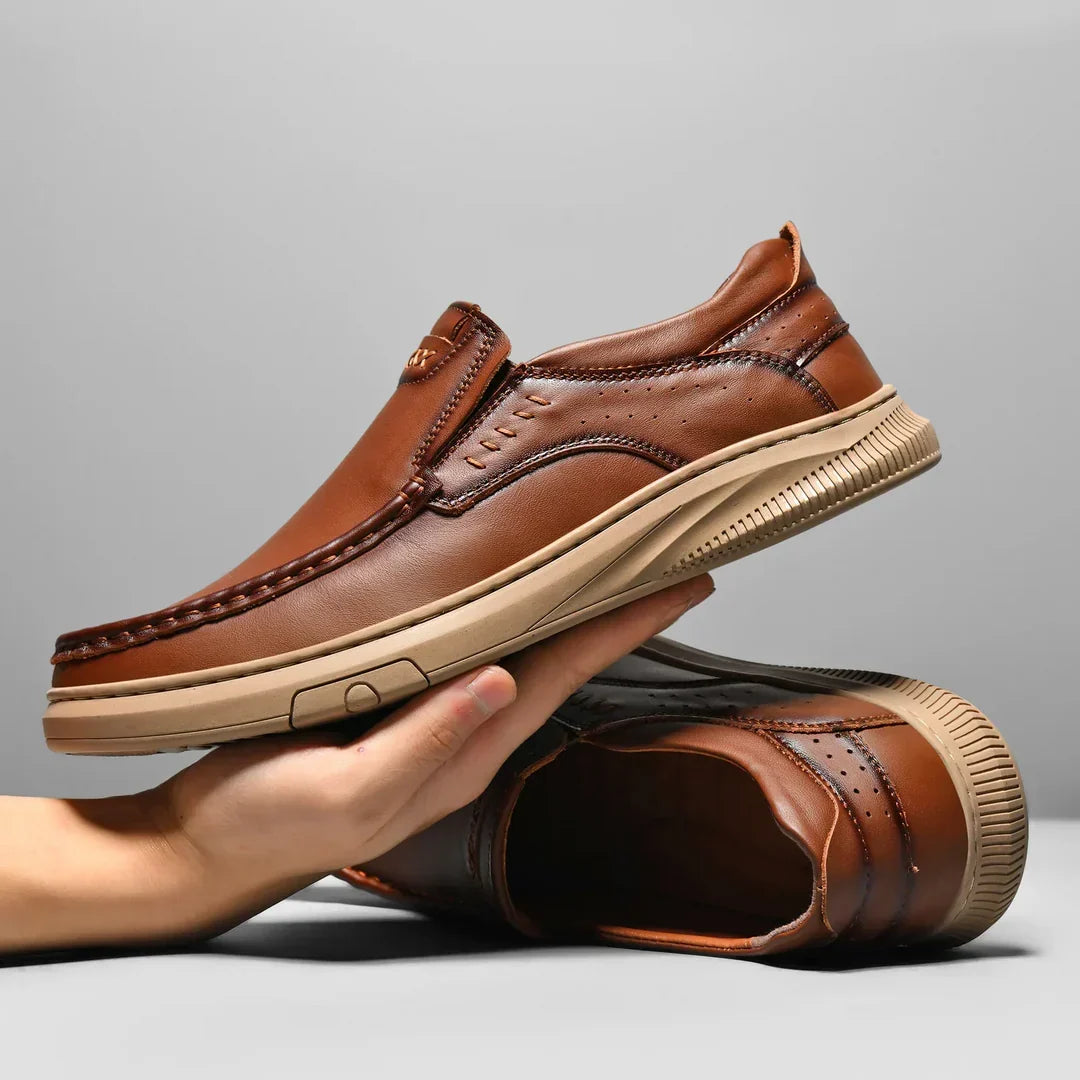 Mokkasiner til mænd med lædereffekt, slip-on-design og rund tå