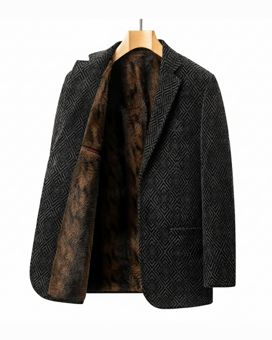 Men's Autumn Wool Blend Coat with Synthetic Fur Lining and High Collar