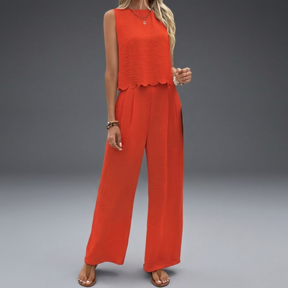 Women's Two-Piece Set with Sleeveless Top and Wide-Leg Pants – Comfortable Fit