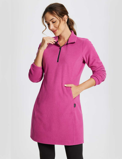 Abito Tunica Invernale da Donna con Mezza Zip, Collo Alto e Tasca Marsupio