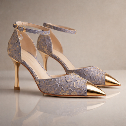 Spids damepumps med metalspids, stiletthæl og ankelrem – elegant stil