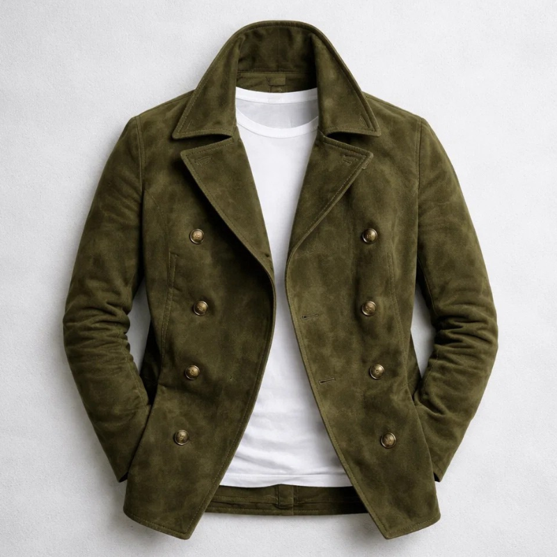 Cappotto Doppiopetto Da Uomo Autunno/Inverno In Stile Vintage Scamosciato Con Revers A Tacca E Tasche A Filetto.