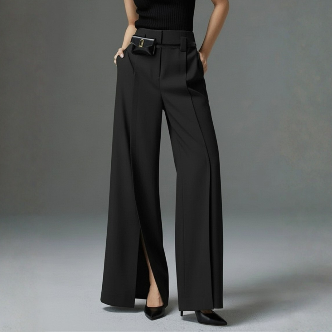 Pantaloni Donna a Vita Alta e Gamba Larga con Marsupio Removibile – Stile Casual Chic