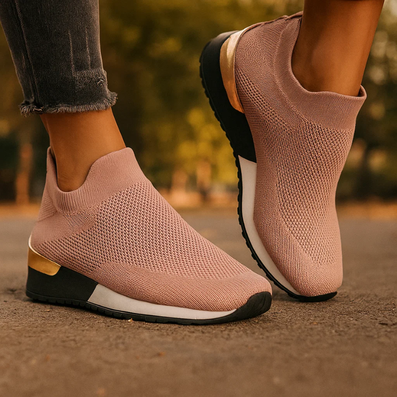 Women's Slip-On Sneakers with Breathable Mesh and Metallic Heel