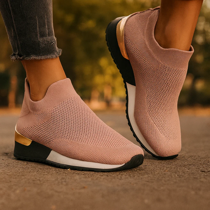 Women's Slip-On Sneakers with Breathable Mesh and Metallic Heel
