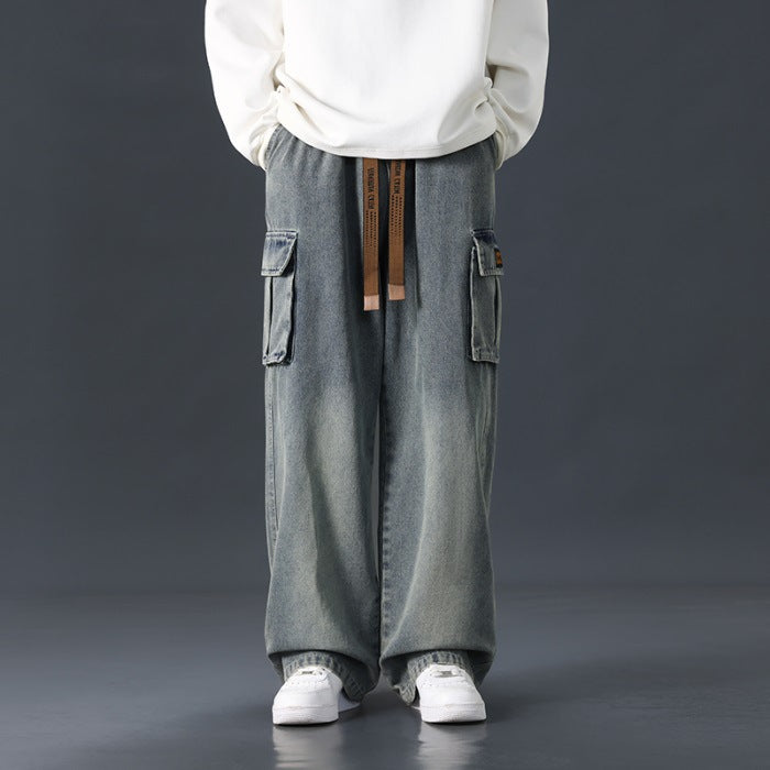 Jeans Uomo in Denim a Gamba Larga con Effetto Sfumato – Vestibilità Ampia
