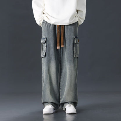 Jeans Uomo in Denim a Gamba Larga con Effetto Sfumato – Vestibilità Ampia