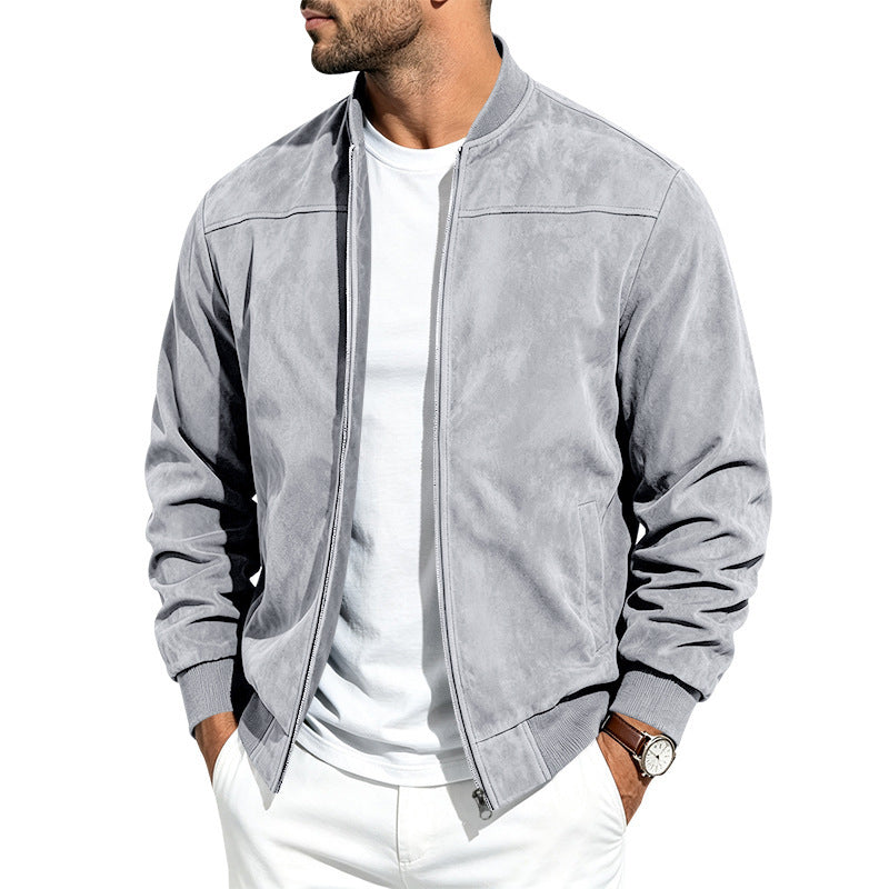 Chaqueta bomber para hombre de estilo ante, con cremallera completa, mangas largas y corte holgado.