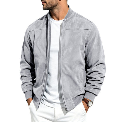 Chaqueta bomber para hombre de estilo ante, con cremallera completa, mangas largas y corte holgado.