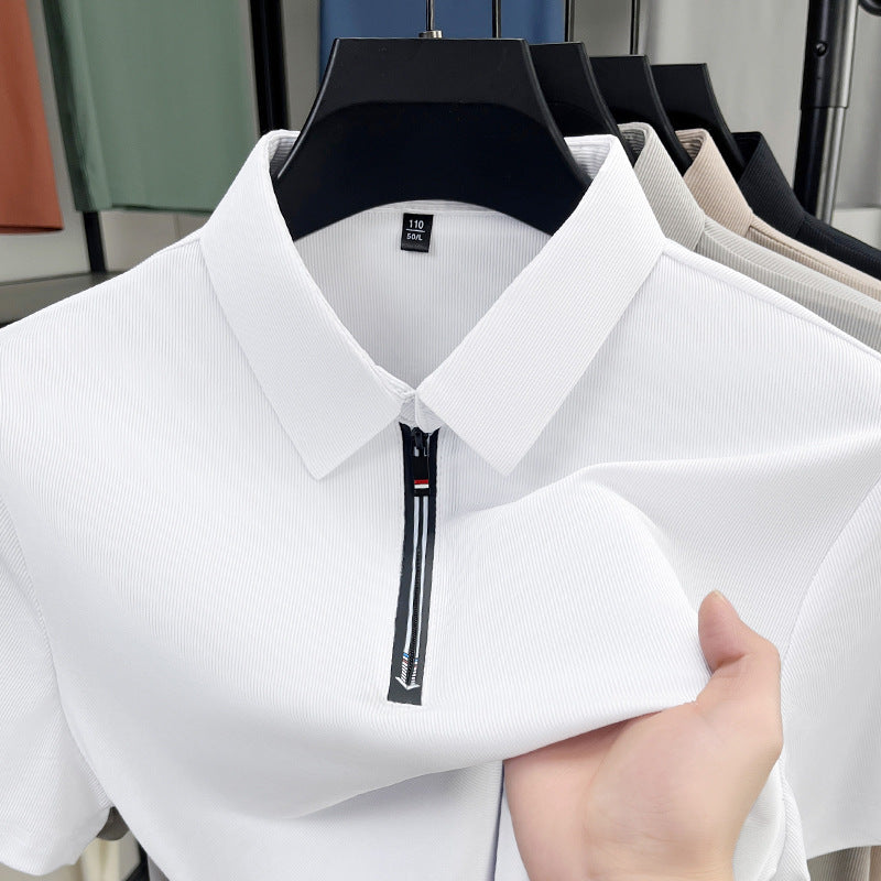 Polo Uomo Estiva con Mezza Zip, Maniche Corte e Vestibilità Aderente – Effetto Seta