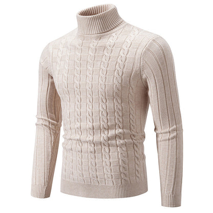 Men's Slim Fit Turtleneck Sweater with Cable Knit Pattern