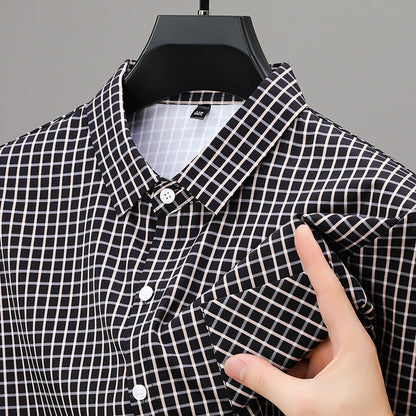 Camisa de hombre primaveral a cuadros con mangas largas – Corte amplio