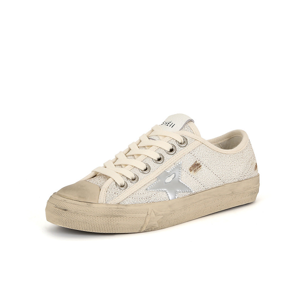 Women's Used Effect Sneakers with Laces – Microfiber Upper and Rubber Sole