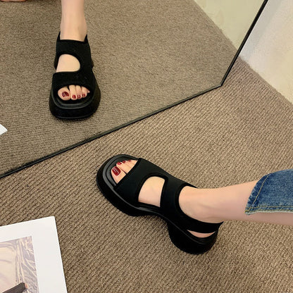 Sandalias deportivas para mujer con cuña, tiras elásticas y punta abierta – Sandalias casuales