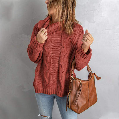 Women's Winter Sweater with Turtleneck, Solid Color, Long Sleeves