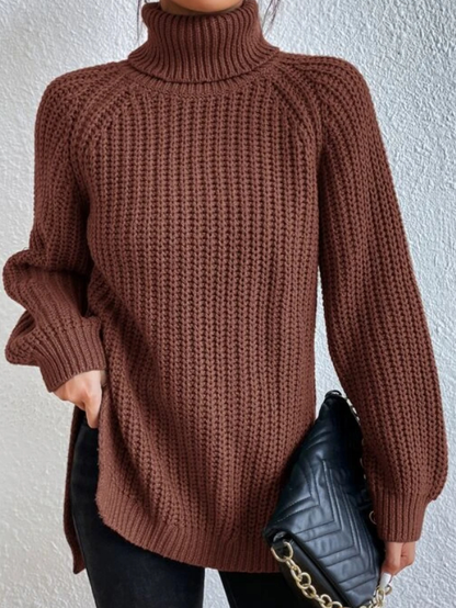 Maglione Donna con Collo Alto, Maniche Raglan e Spacco Laterale – Stile Versatile