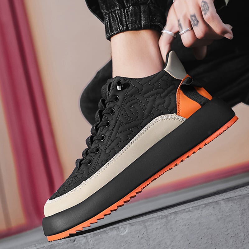 Men's Lace-Up Sneakers with Artificial PU Upper and Thick Rubber Sole
