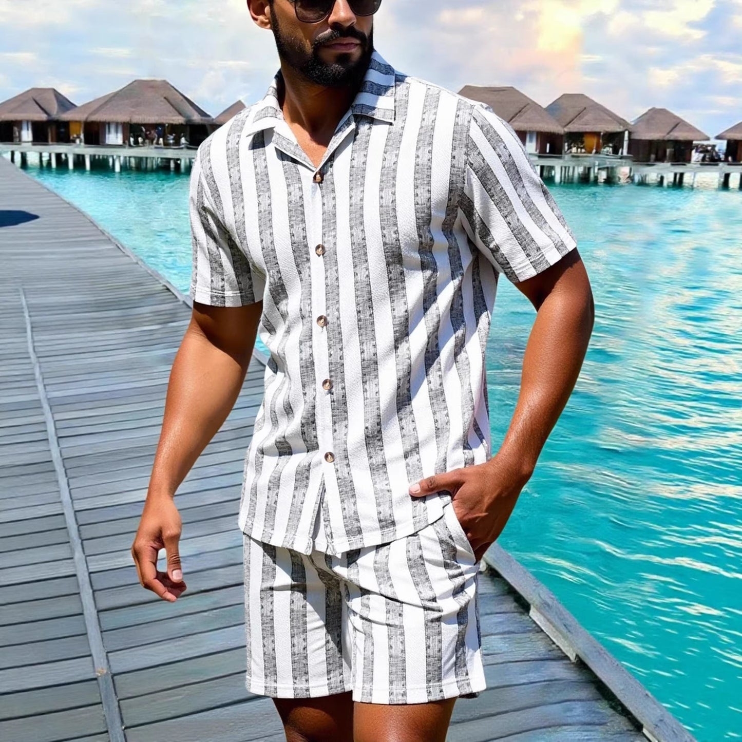 Completo Uomo Due Pezzi con Camicia e Pantaloncini – Vestibilità Ampia