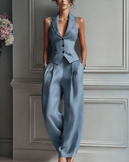 Completo Donna Due Pezzi con Gilet e Pantaloni a Gamba Dritta – Completo Elegante
