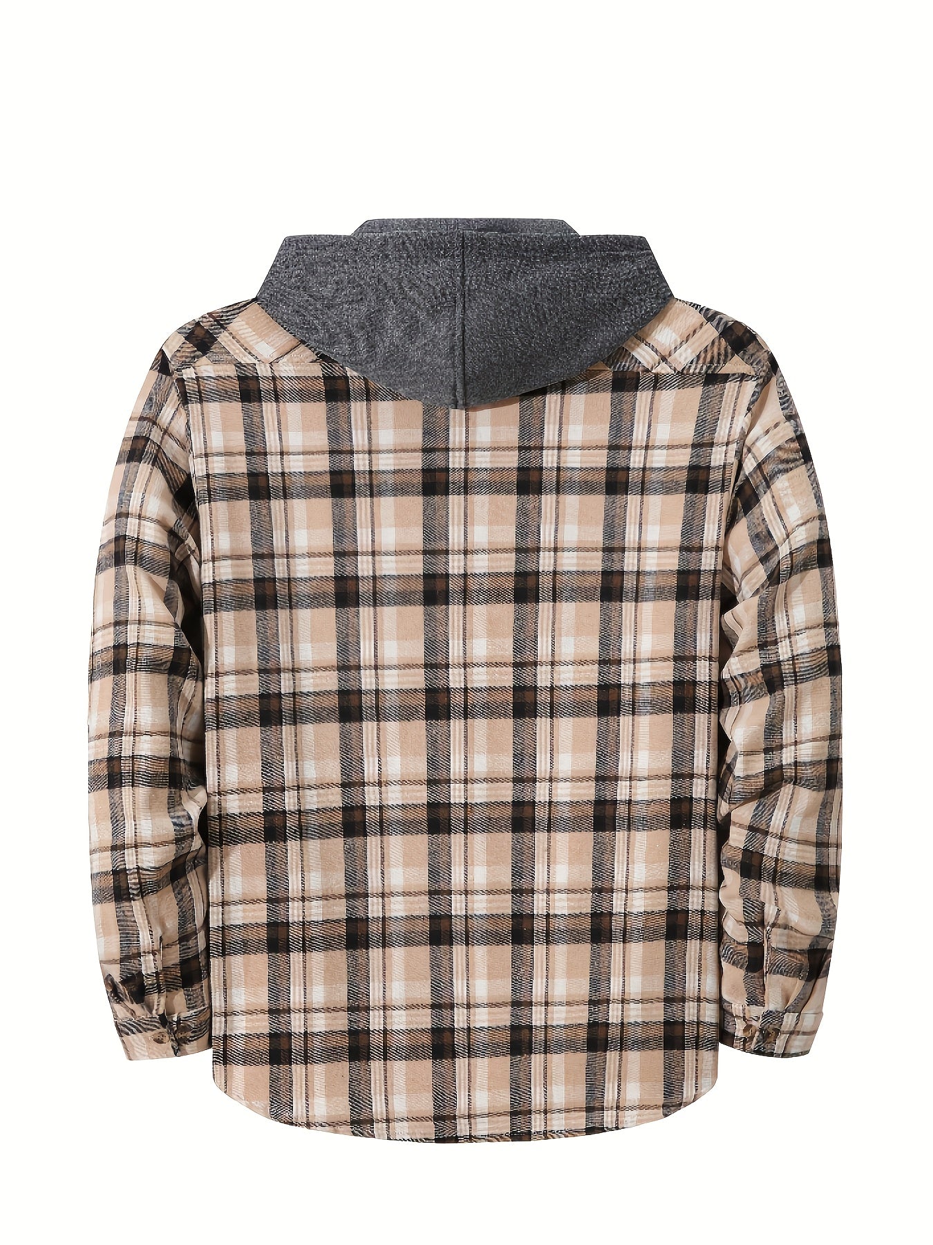 Men's Autumn Flannel Shirt-Jacket with Hood and Checkered Pattern