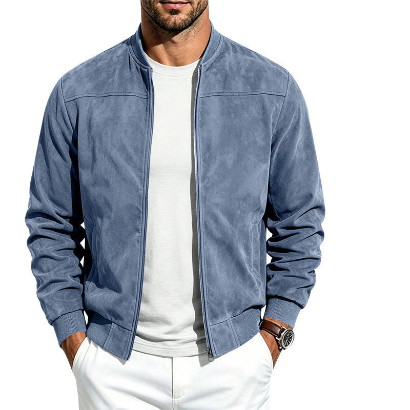 Chaqueta bomber para hombre de estilo ante, con cremallera completa, mangas largas y corte holgado.