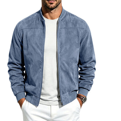 Chaqueta bomber para hombre de estilo ante, con cremallera completa, mangas largas y corte holgado.