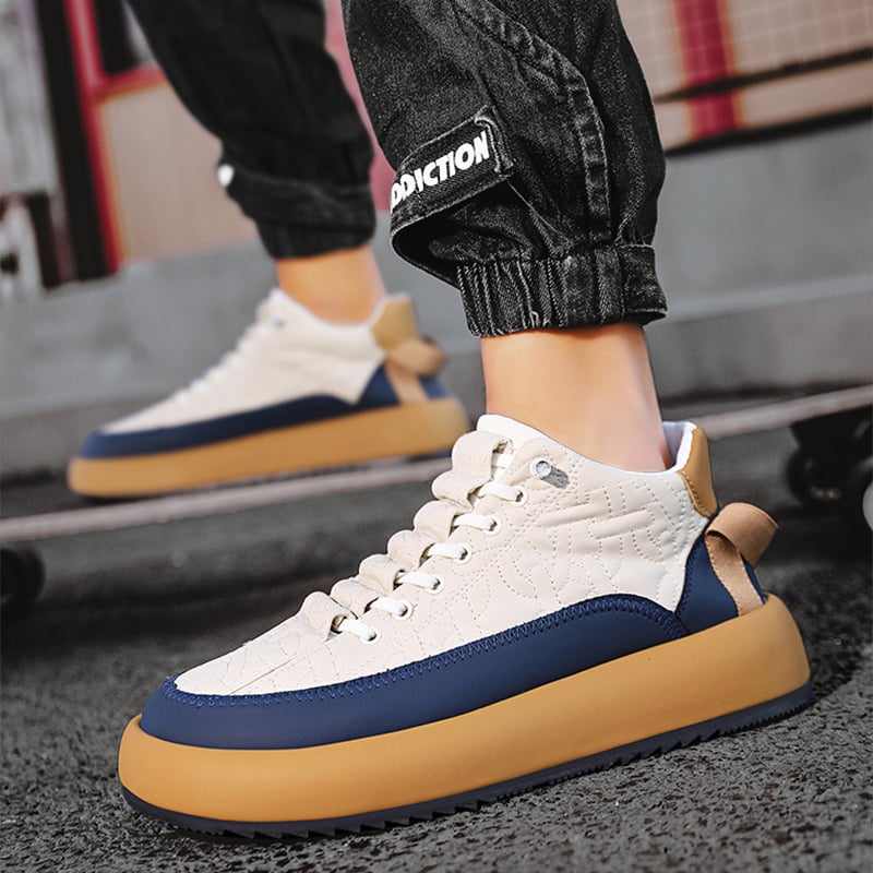 Men's Lace-Up Sneakers with Artificial PU Upper and Thick Rubber Sole