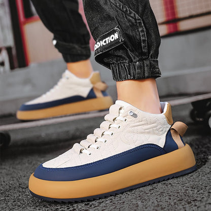 Men's Lace-Up Sneakers with Artificial PU Upper and Thick Rubber Sole