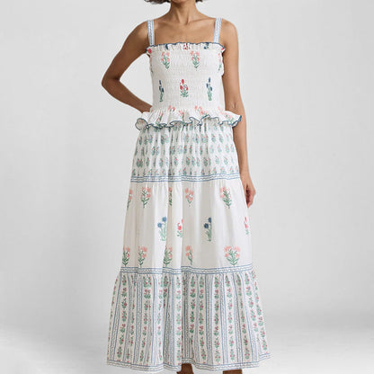Women's Summer Long Strapless Dress with Floral Print and High Waist – A-Line