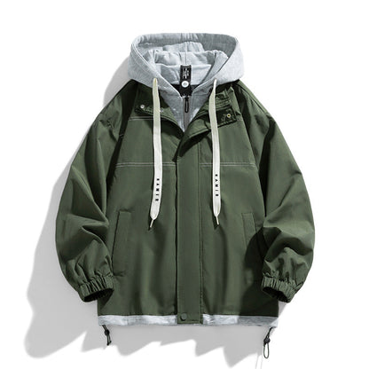 Men's Winter Baseball Style Jacket with Color Block Design