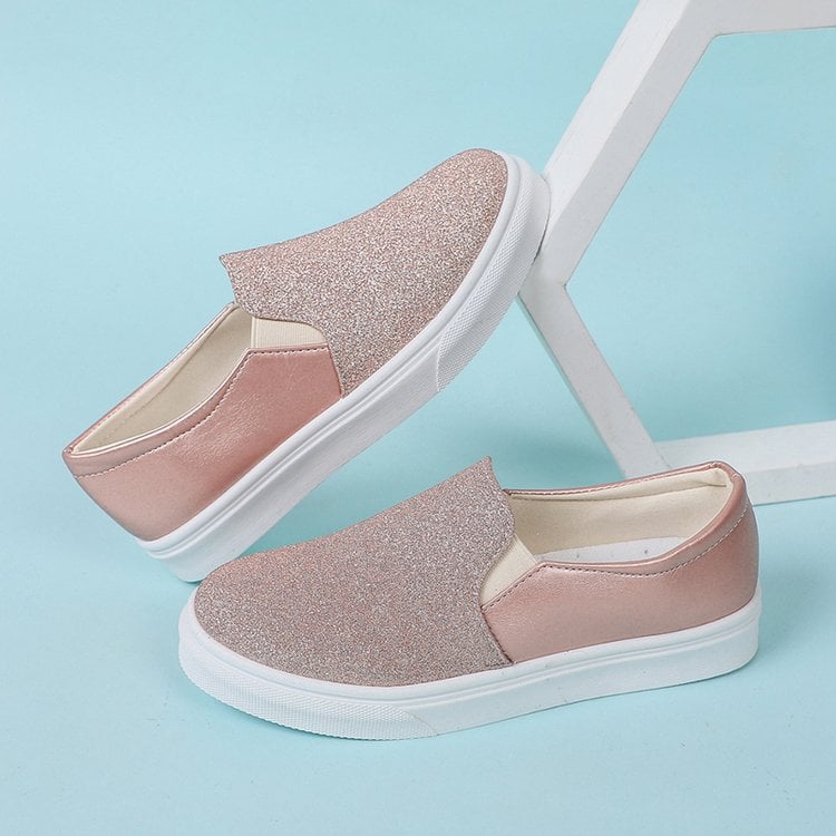 Women's Moccasins with Sequins and Elastic Band – Flat Rubber Sole