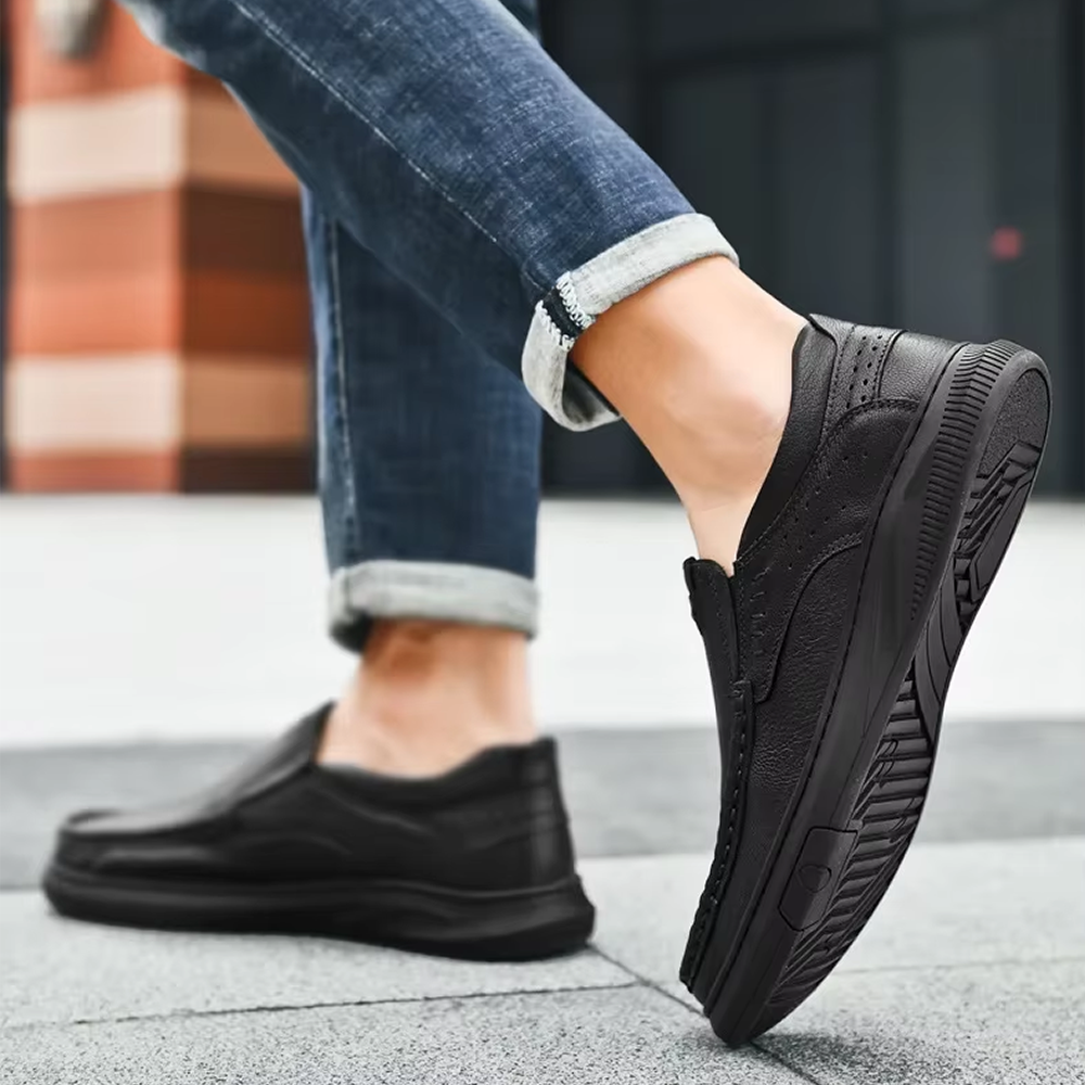 Mokkasiner til mænd med lædereffekt, slip-on-design og rund tå